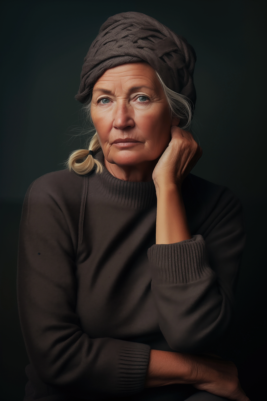 older woman, senior portrait, knitted sweater, hat, soft lighting, winter fashion, expressive portrait, fashion style, timeless beauty, elegant woman, knitwear fashion, vintage inspired, handcrafted knit, silver hair, quality fashion, sailor, art inspired, anti-aging, handcrafted, fashion portrait, graceful aging, classic style