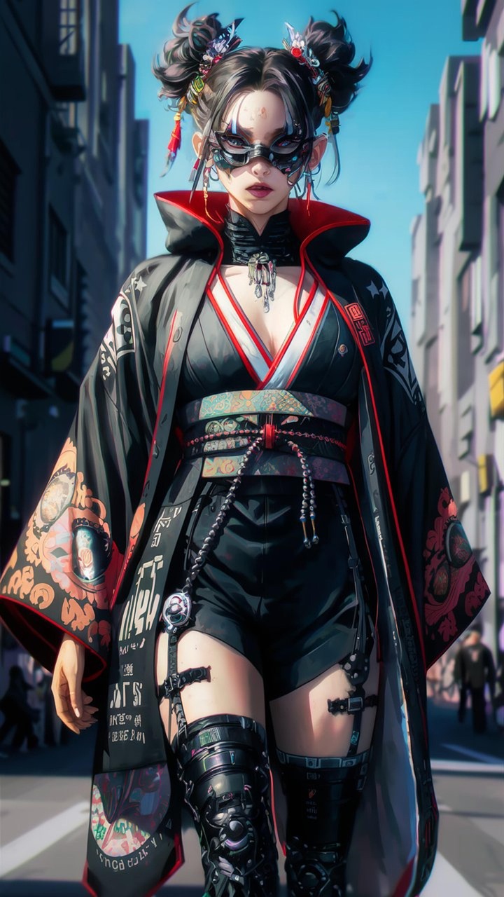 woman, japanese, character, anime, kimono, design, artwork, girl, model, fashion, mask